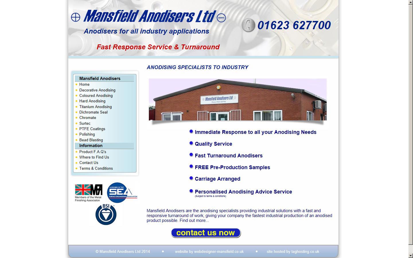 Mansfield Anodisers Ltd  Website