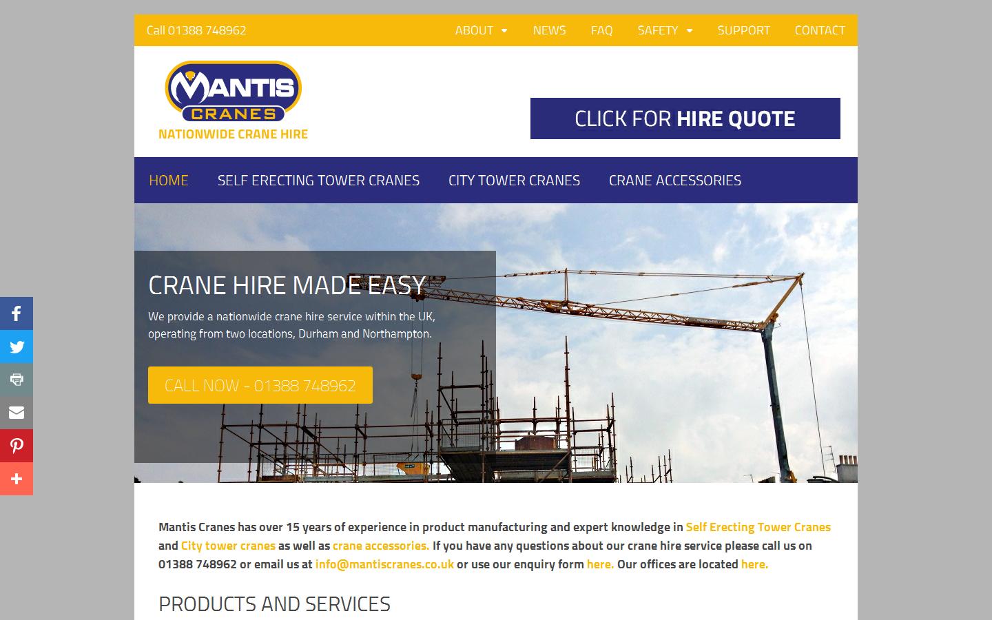 Mantis Cranes Ltd Website