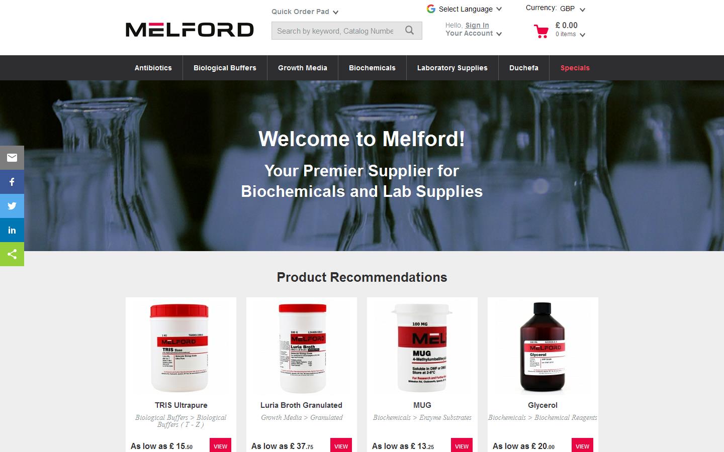 Melford Laboratories Ltd Website
