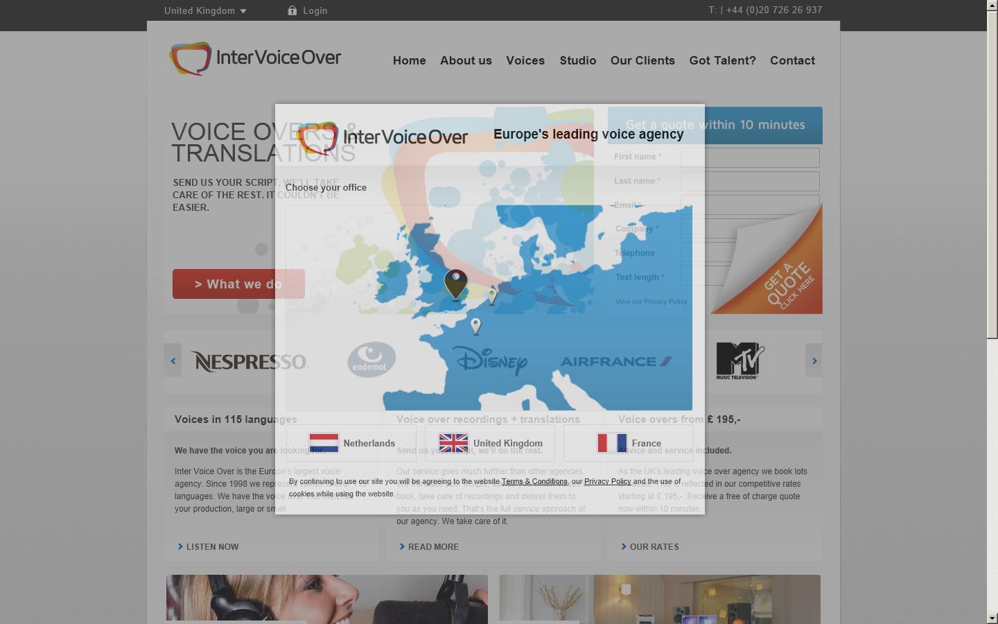 Inter Voice Over UK Ltd. Website