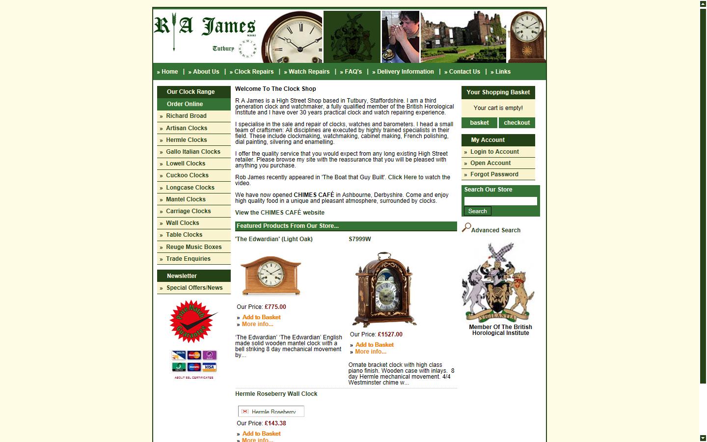 R A James Clocks Ltd Website