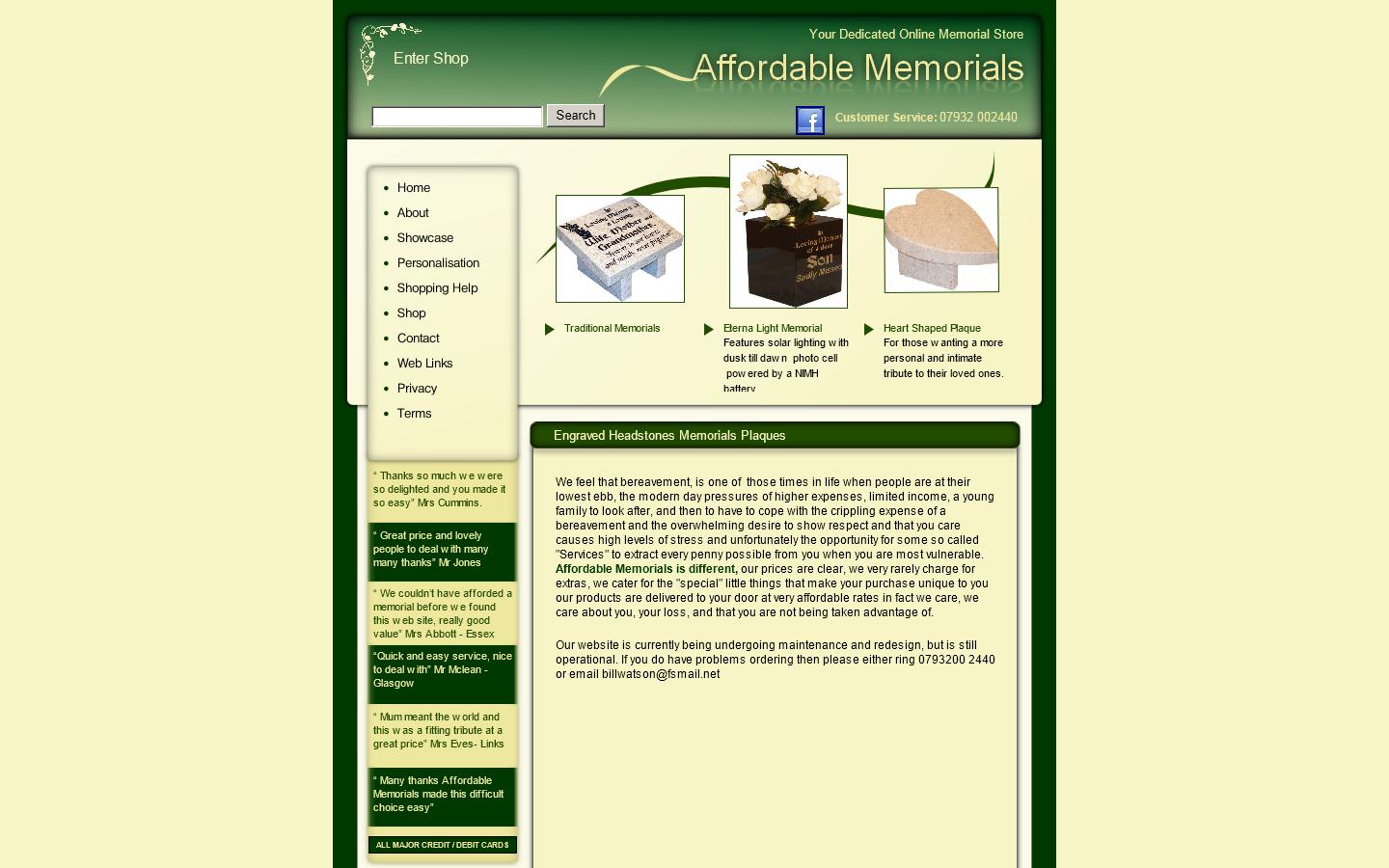 Affordable Memorials Website