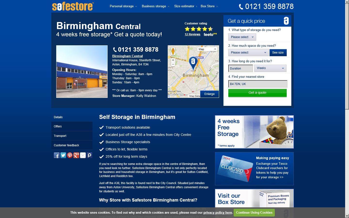Safestore Self Storage Birmingham Central Website