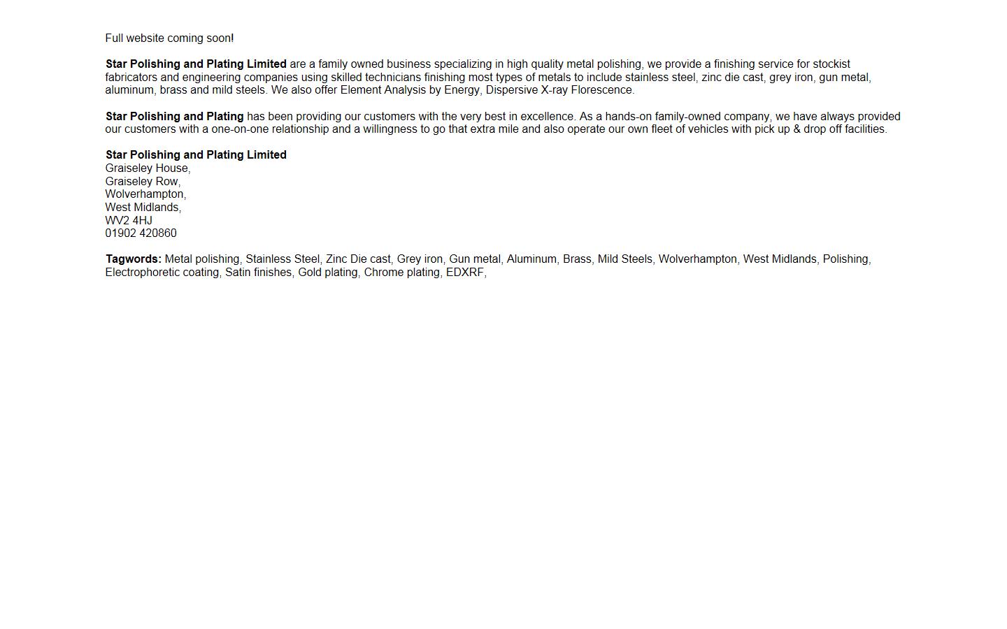 Star Polishing and Plating Limited Website