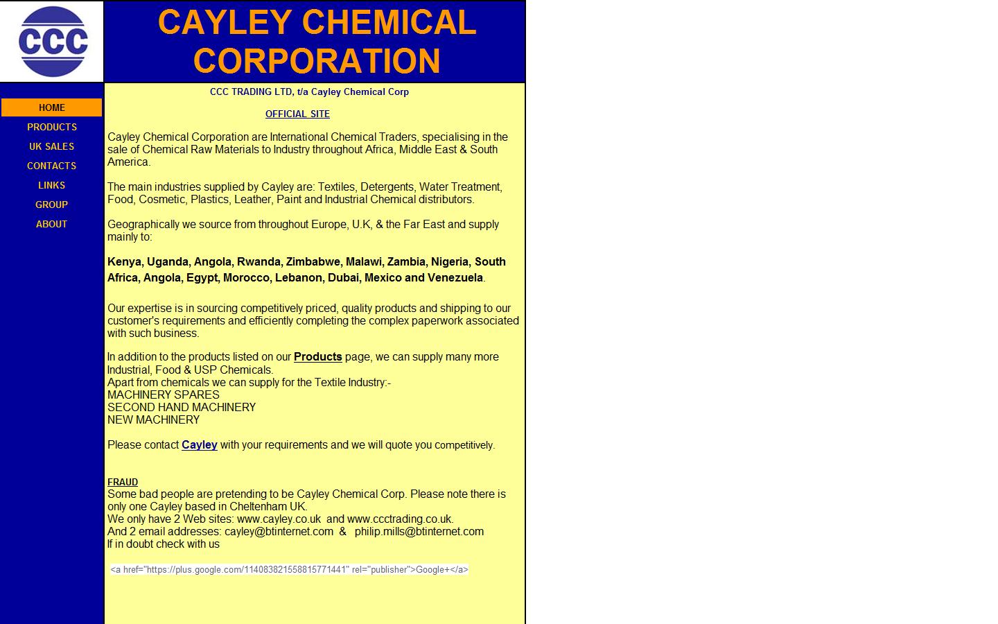 Cayley Chemical Corp Website