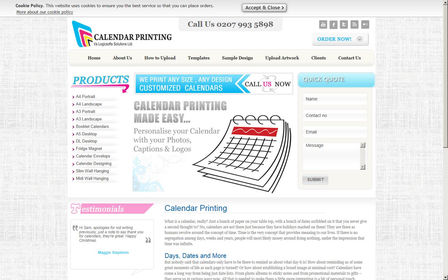 Calendar Printing 4u Website