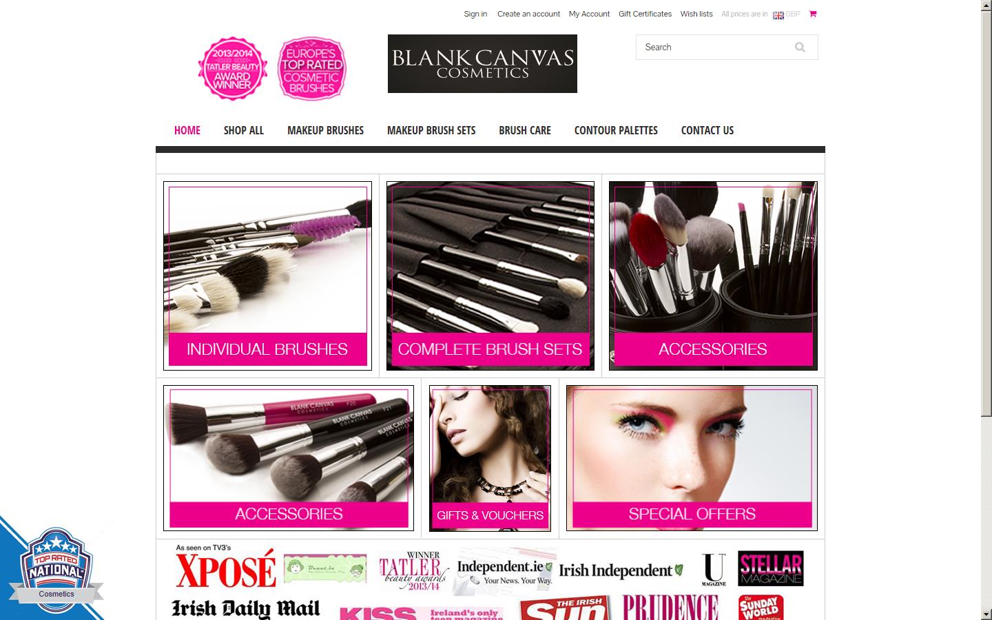 Blank Canvas Cosmetics Website
