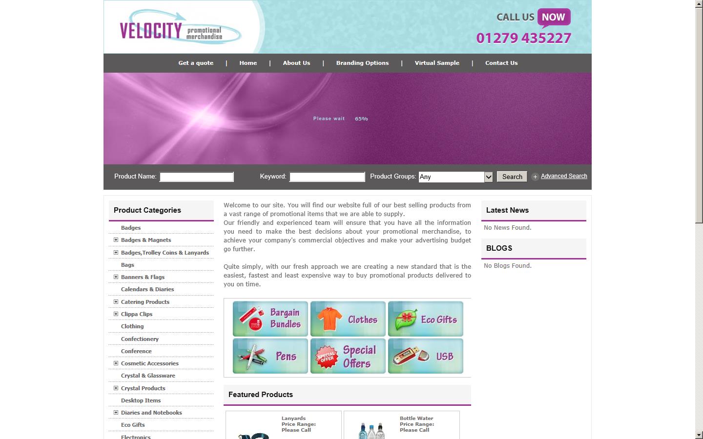 Velocity Promotional Merchandise Website