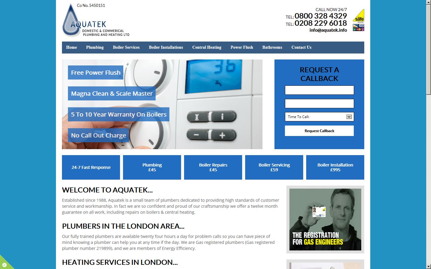 Aquatek Domestic & Commercial Plumbing & Heating Ltd Website