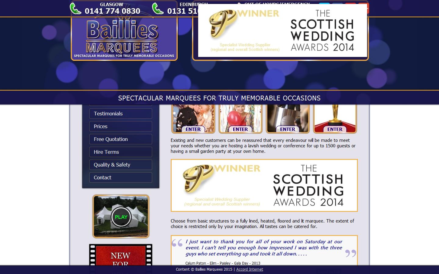 Baillies Marquees Ltd Website