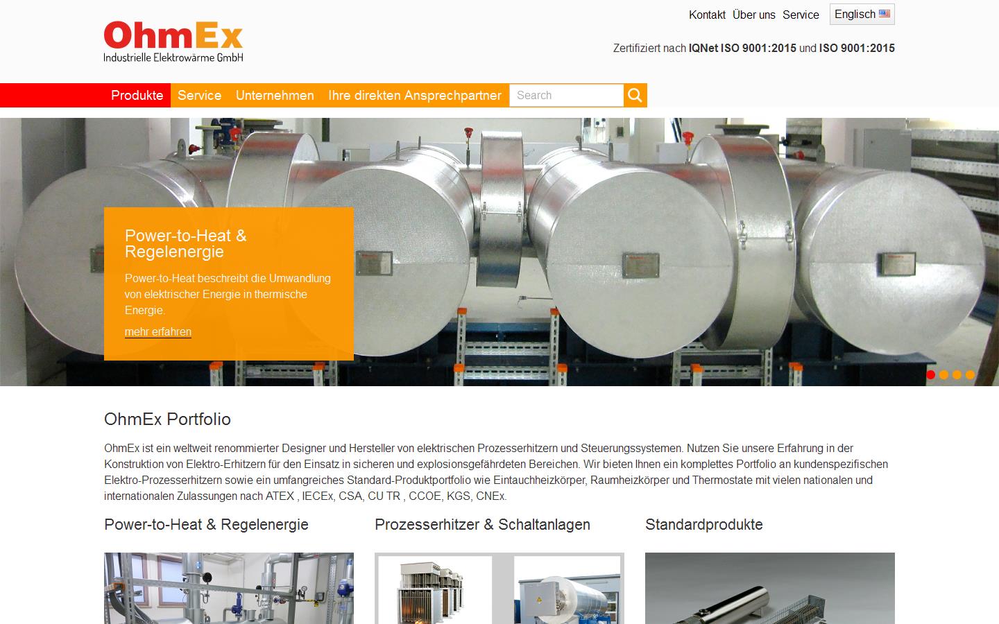 OhmEx Industrielle Elektrow&auml;rme GmbH Website