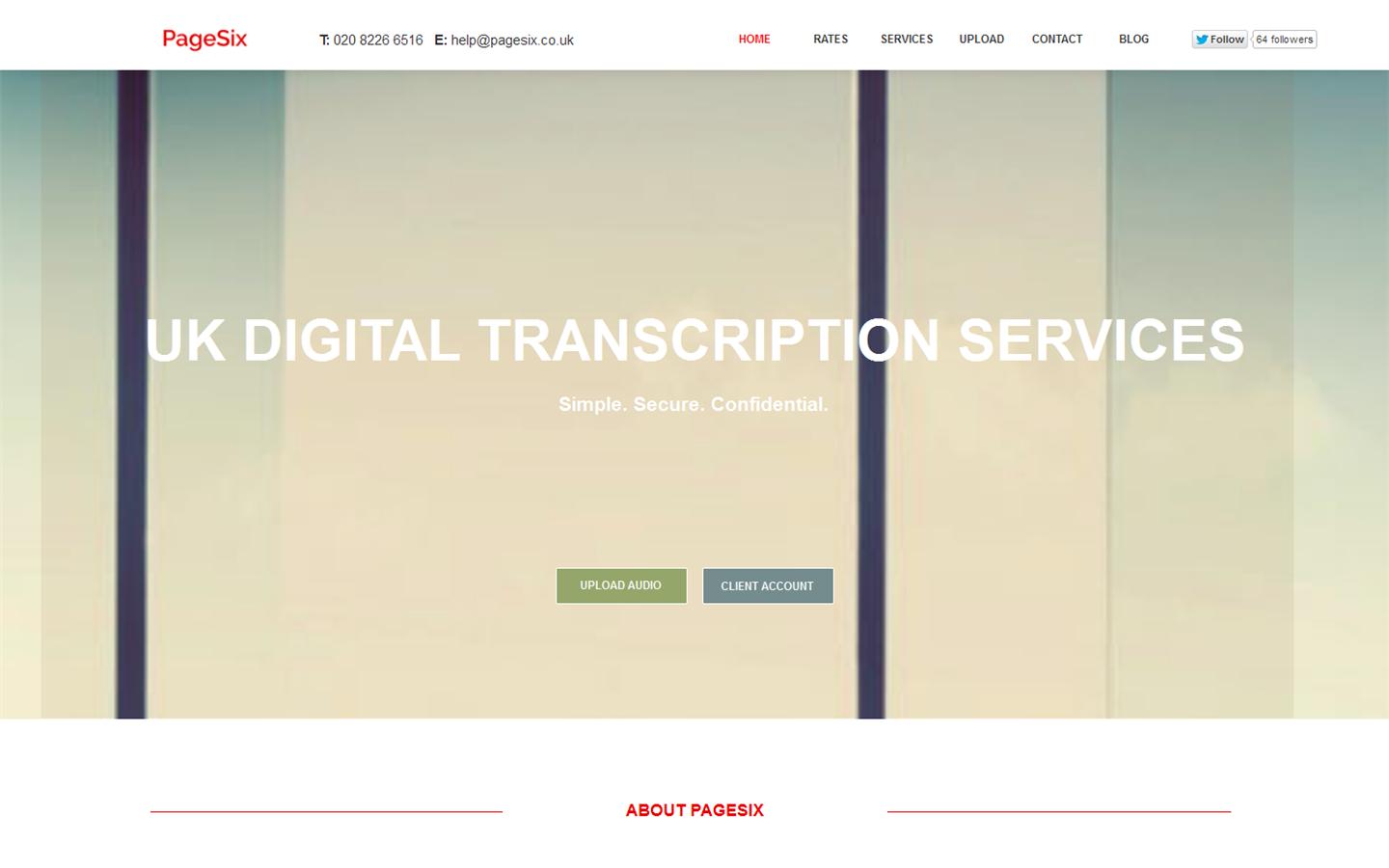 PageSix Transcription Services Ltd Website