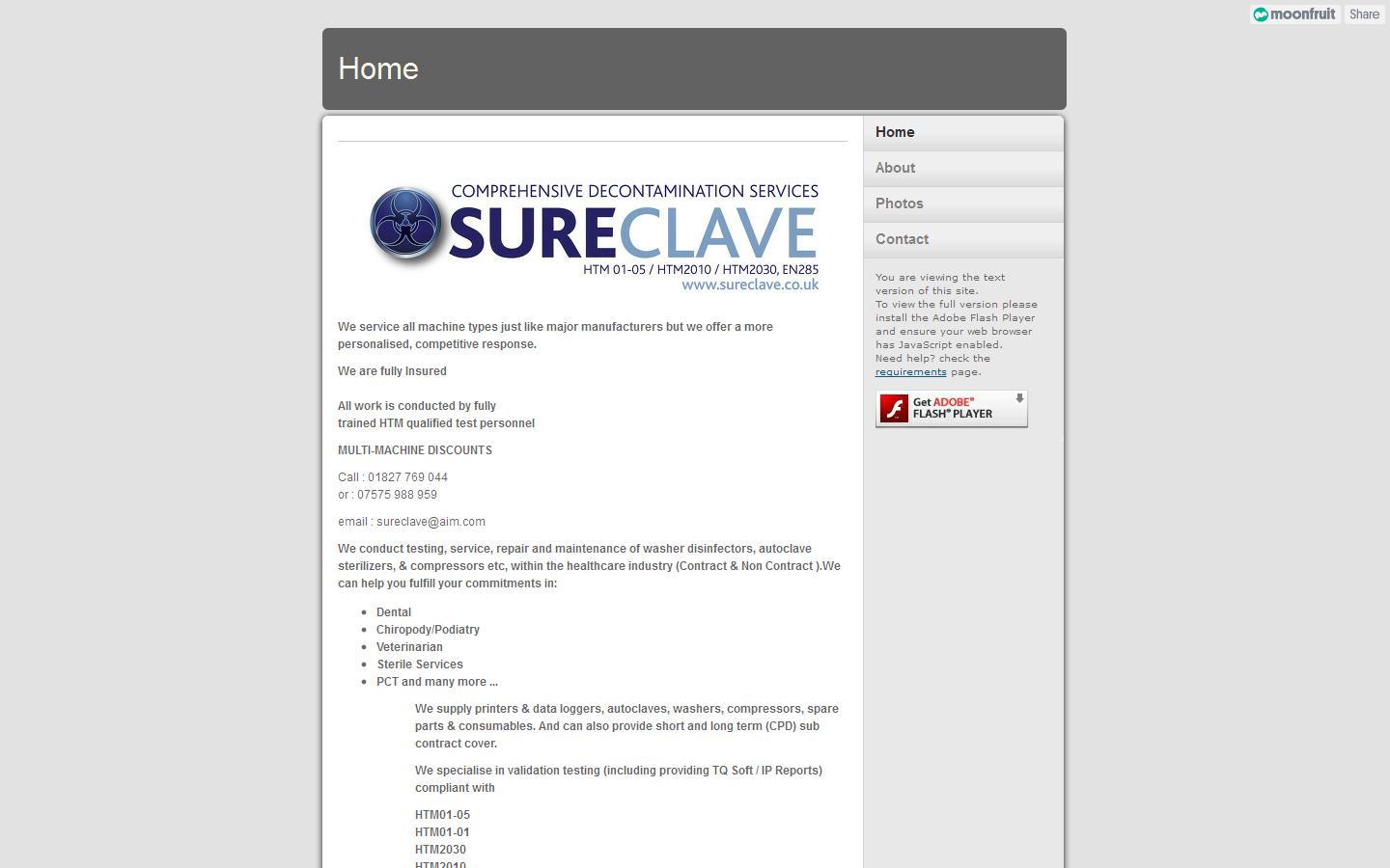 Sureclave Comprehensive Decontamination Services Ltd Website
