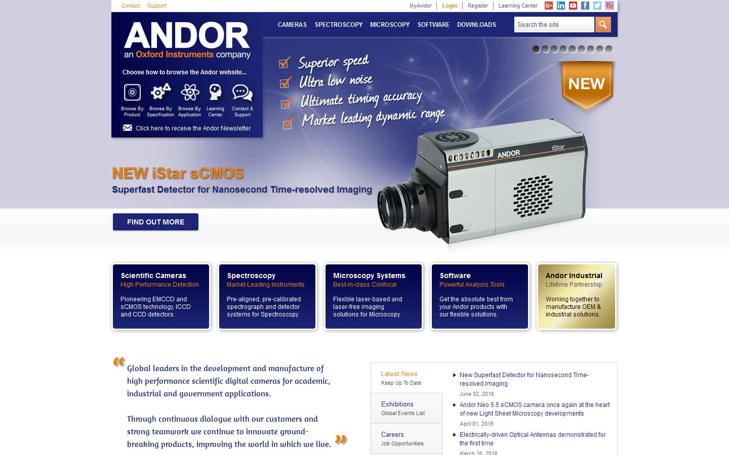 Andor Technology plc Website