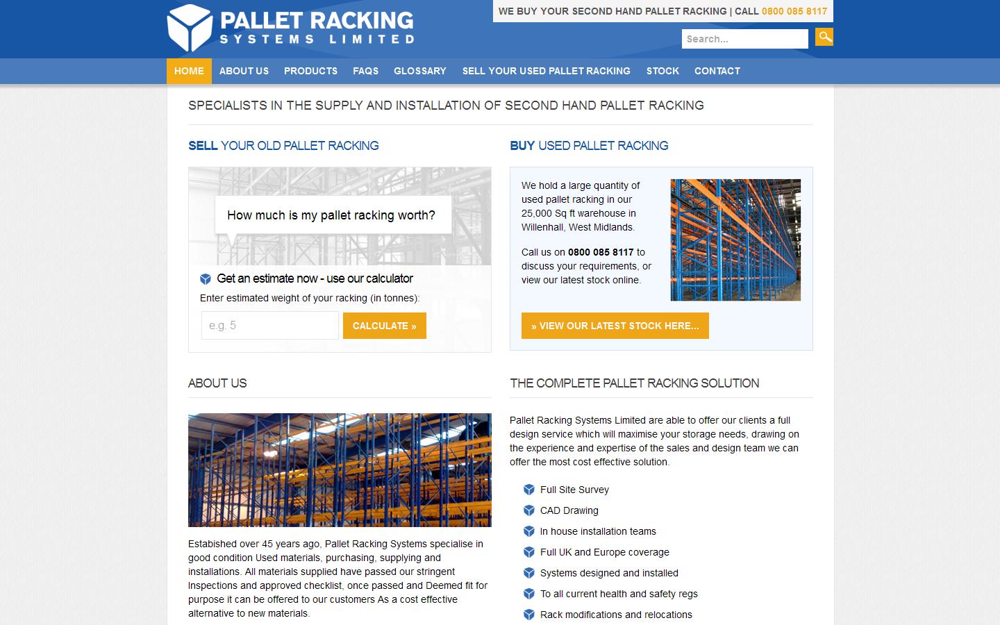 Pallet Racking Systems Ltd Website
