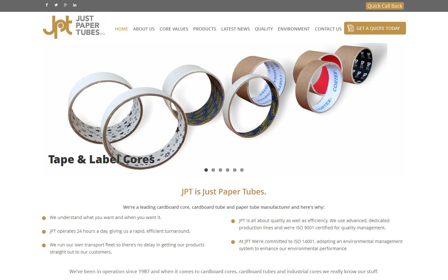 Just Paper Tubes Ltd Website