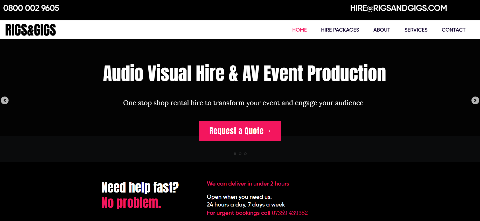 Rigs & Gigs PA Hire Ltd Website