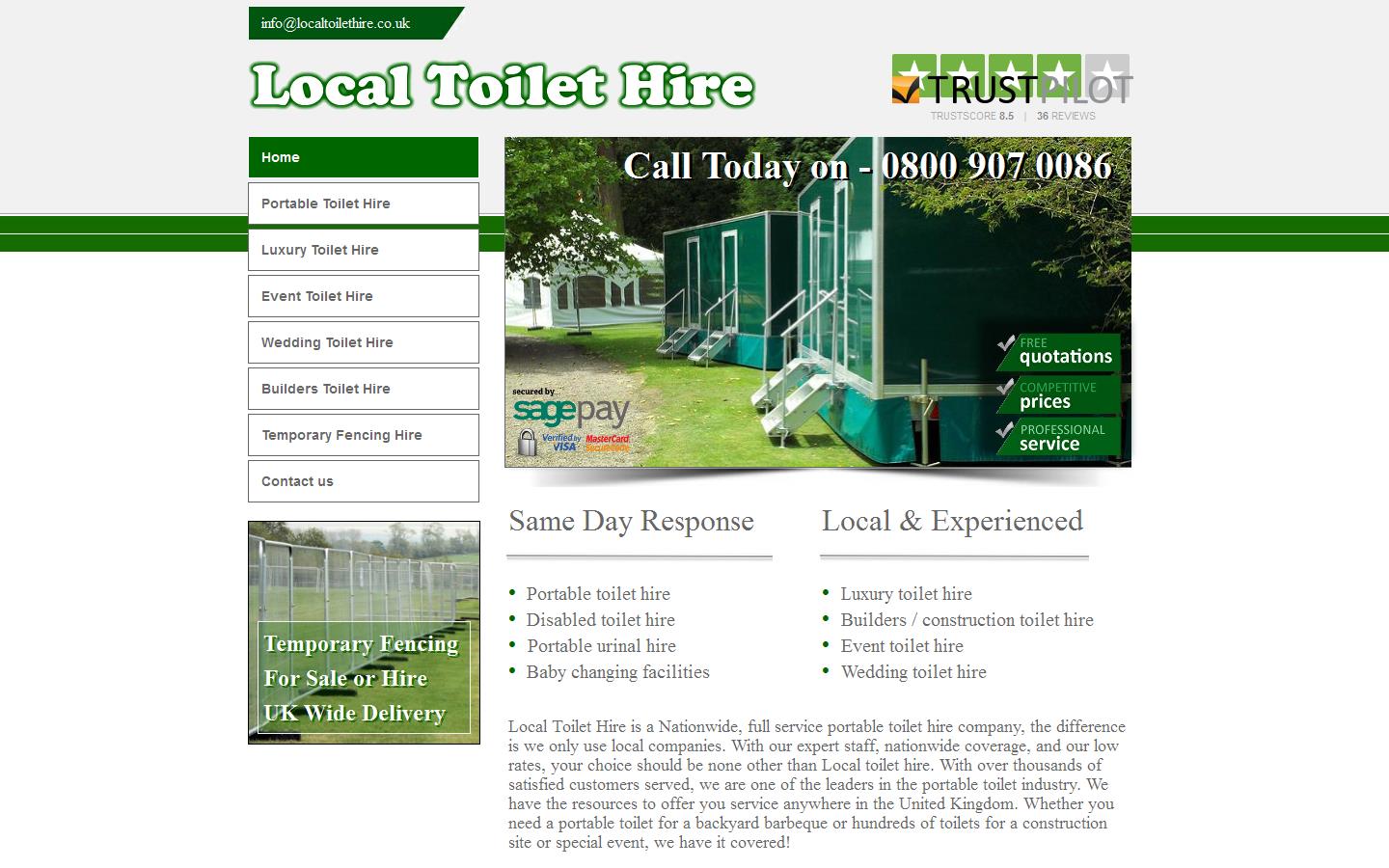 Local Toilet Hire Ltd Website