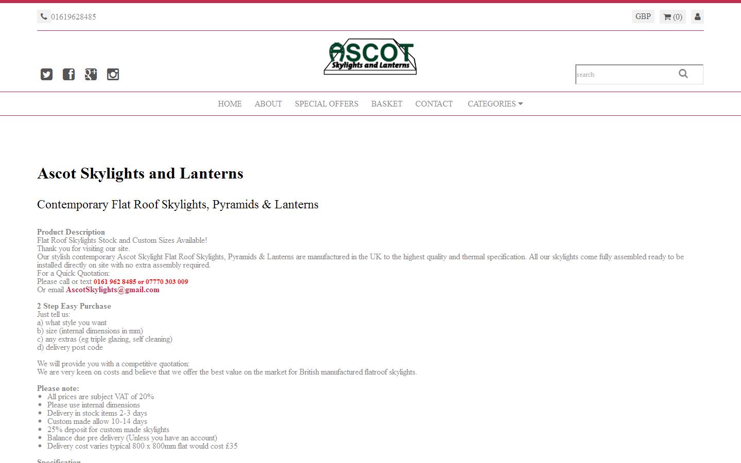 Ascot Skylights Website