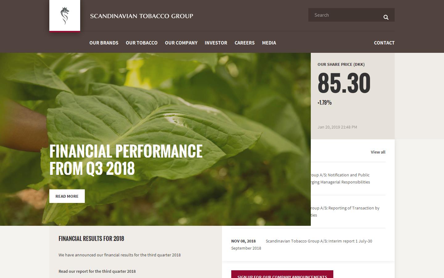 Scandinavian Tobacco Group Website