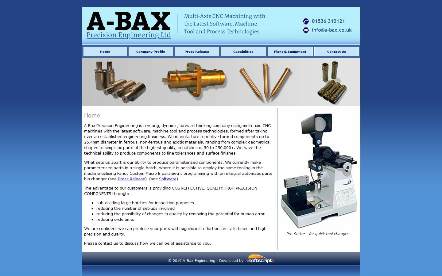 A-bax Precision Engineering Ltd Website