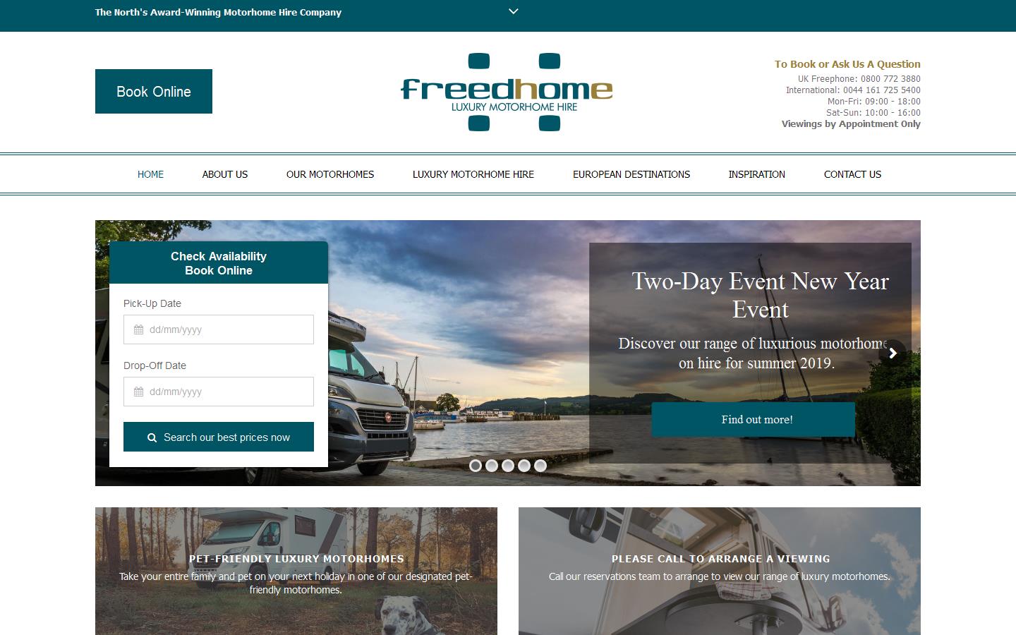 Freedhome Luxury Motorhome Hire Website
