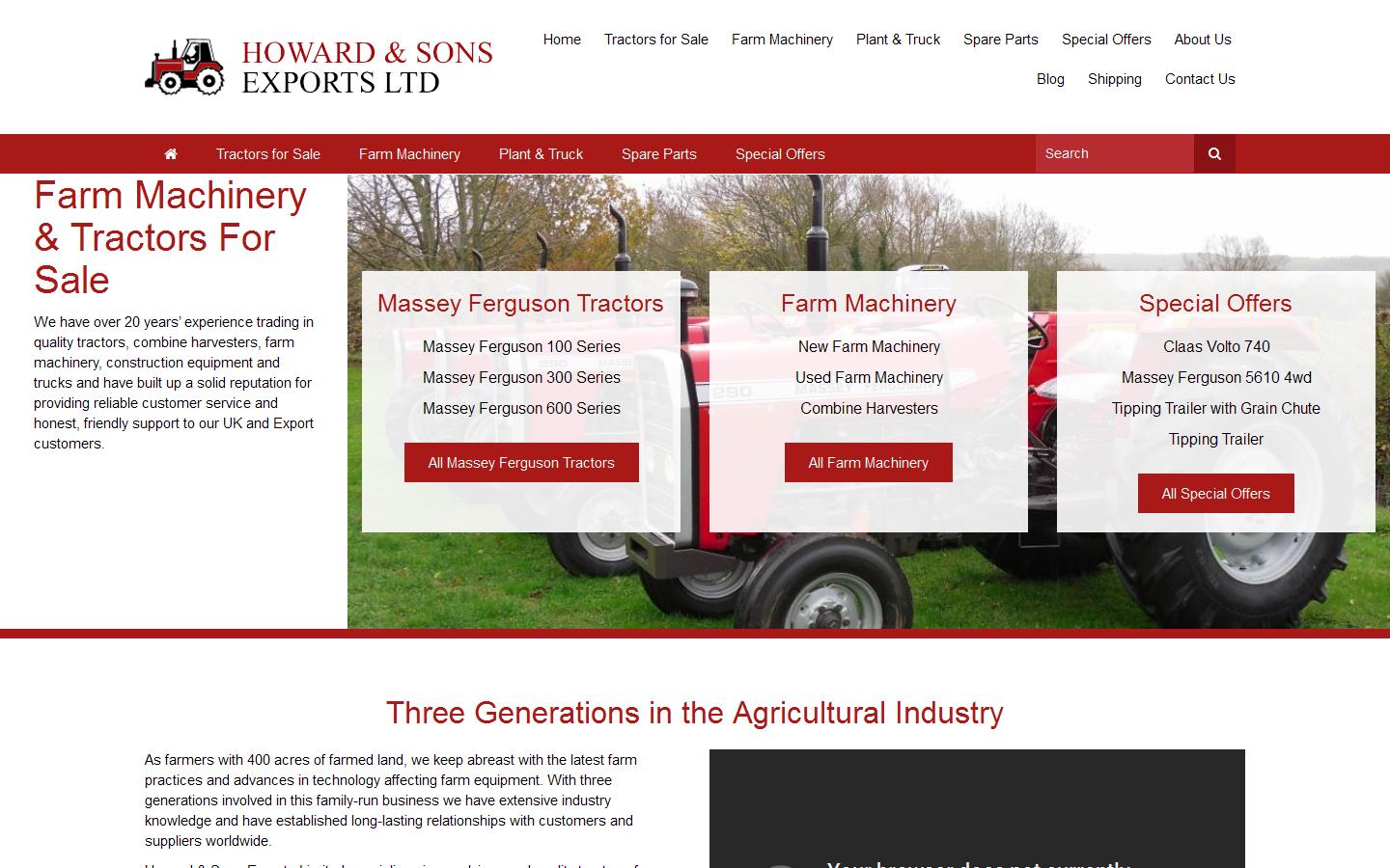 Howard & Sons Exports Ltd Website
