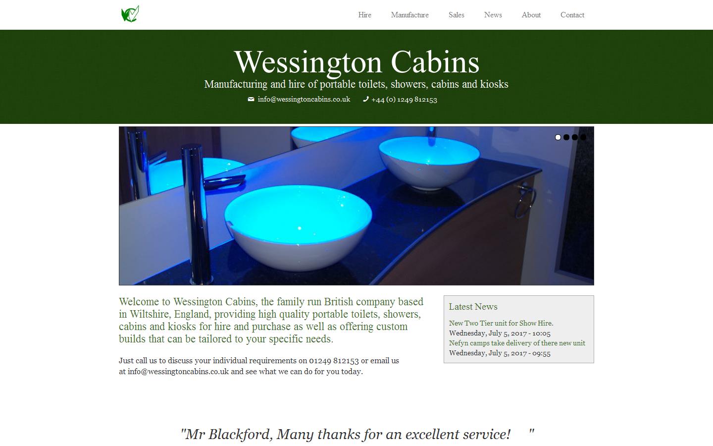 Wessington Cabins Website
