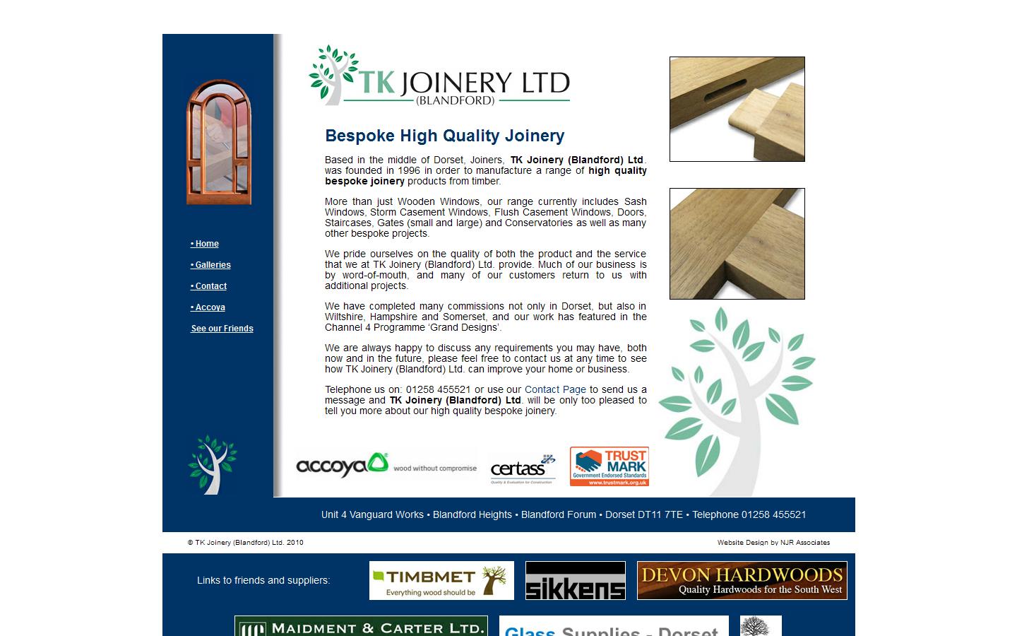 T K Joinery Blandford Ltd Website