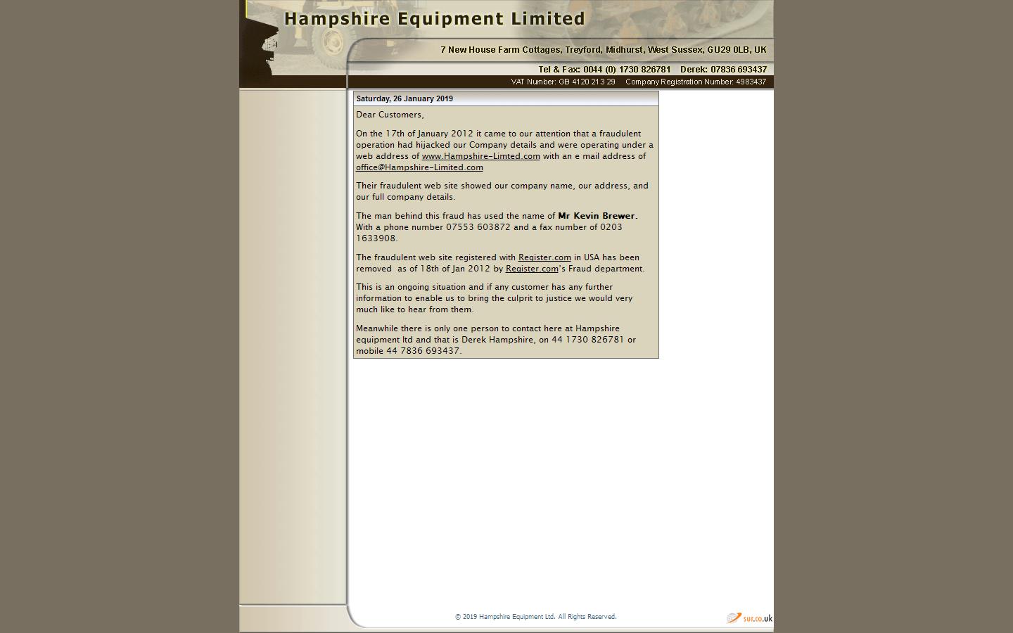 Hampshire Equipment Ltd Website