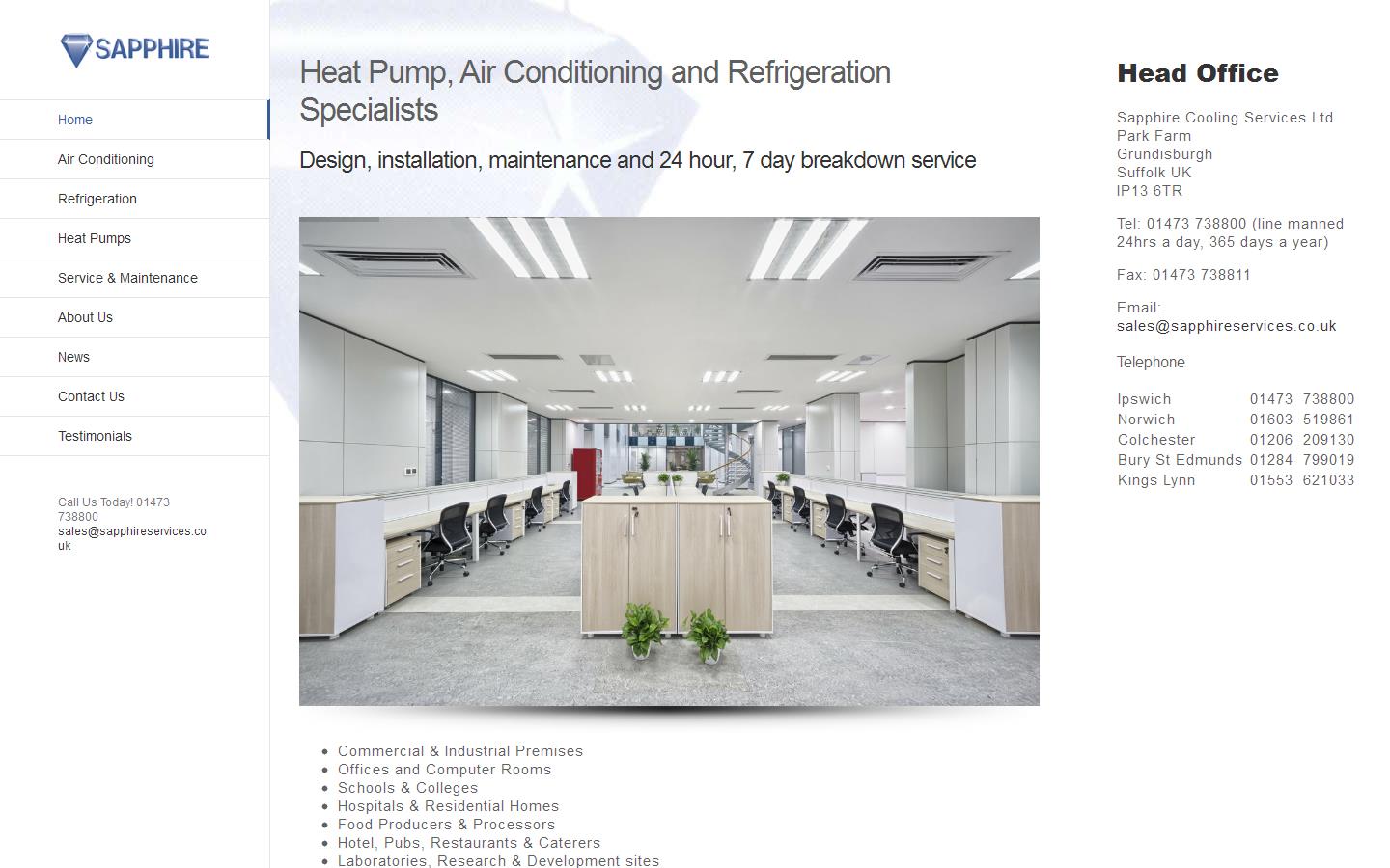 Sapphire Cooling Services Ltd Website