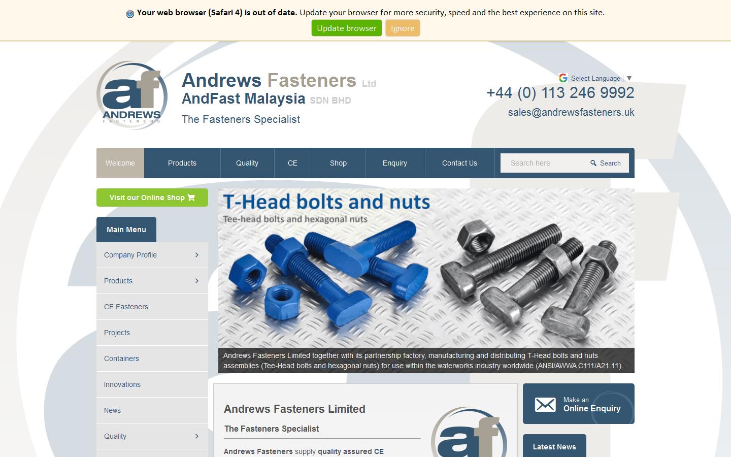Andrews Fasteners Ltd Website