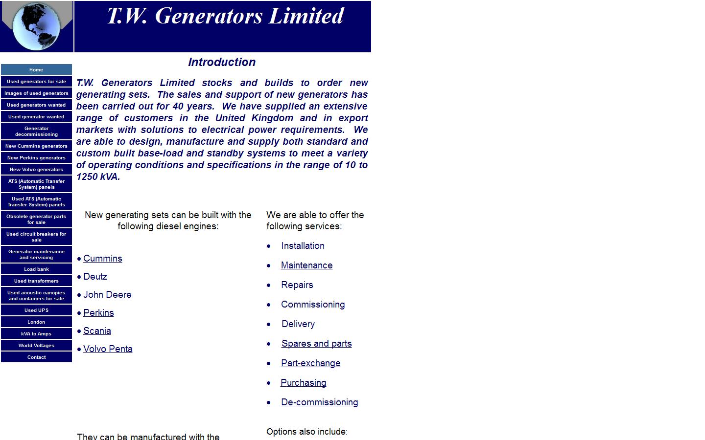 T W Generators Ltd Website