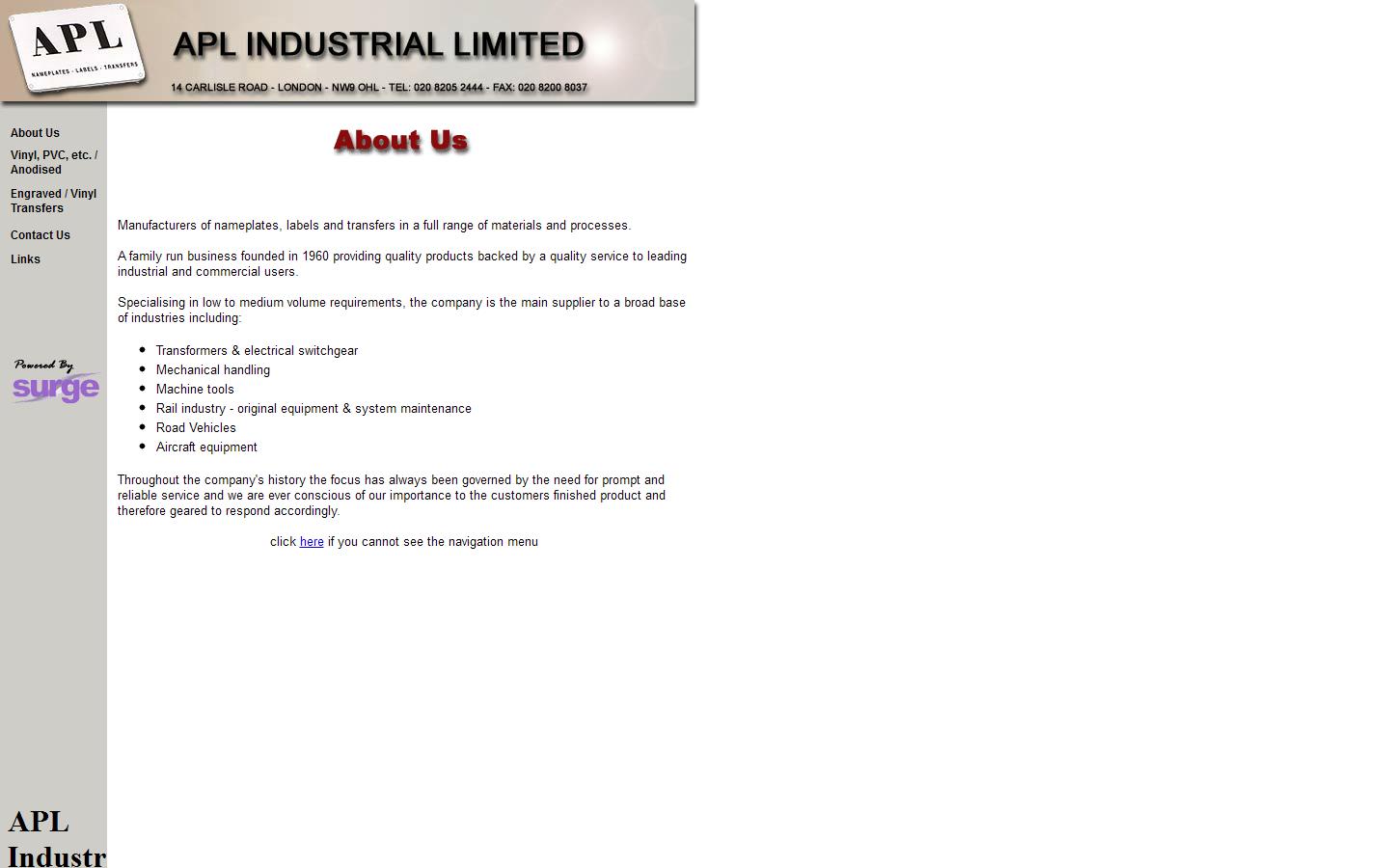 A P L Industrial Ltd Website