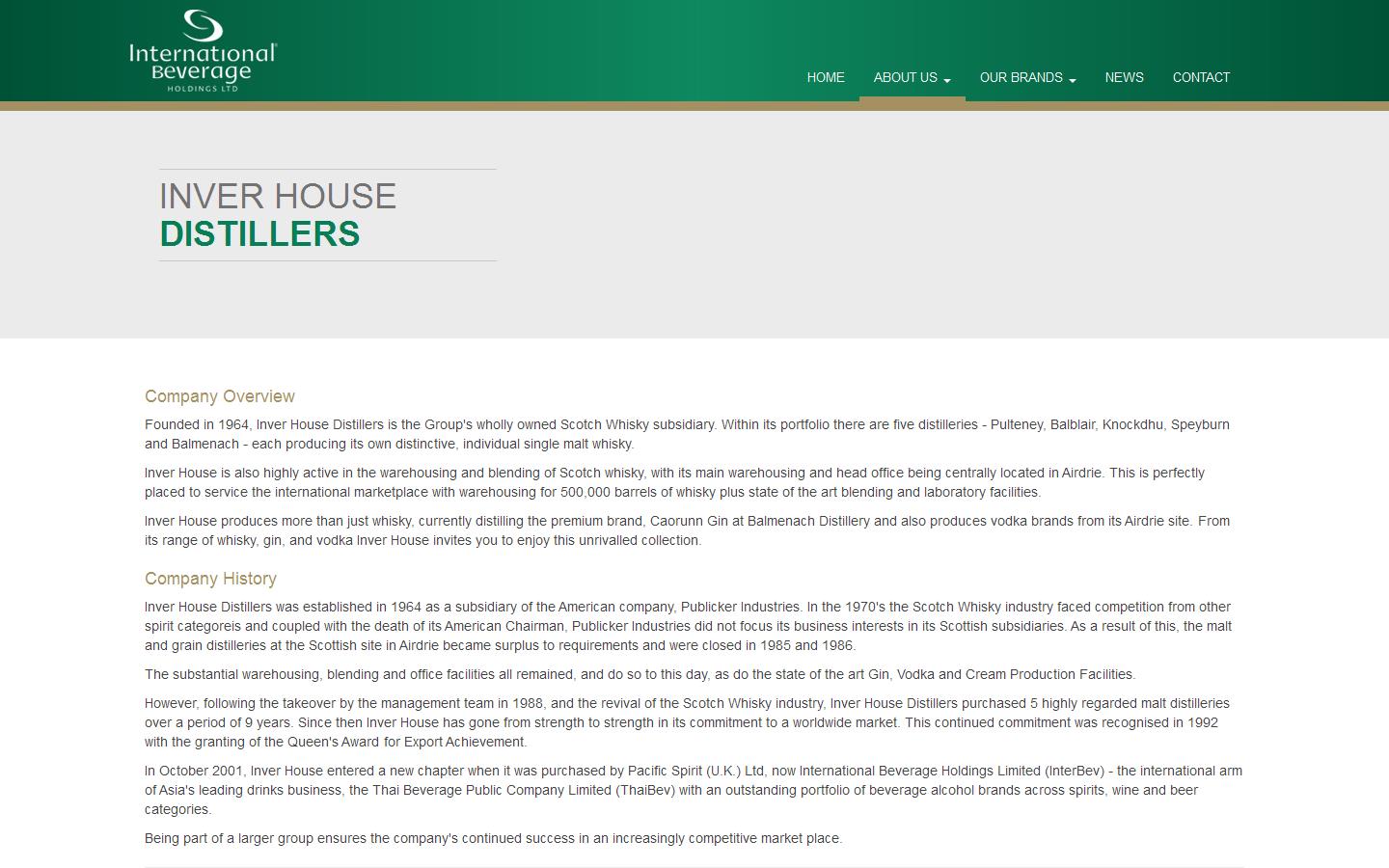 Inver House Distillers Ltd Website