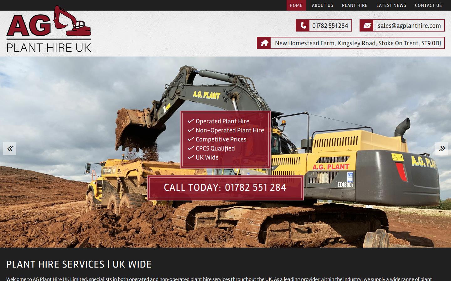 A G Plant Hire UK Ltd Website