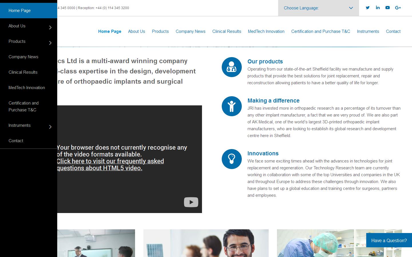 J R I Orthopaedics Website