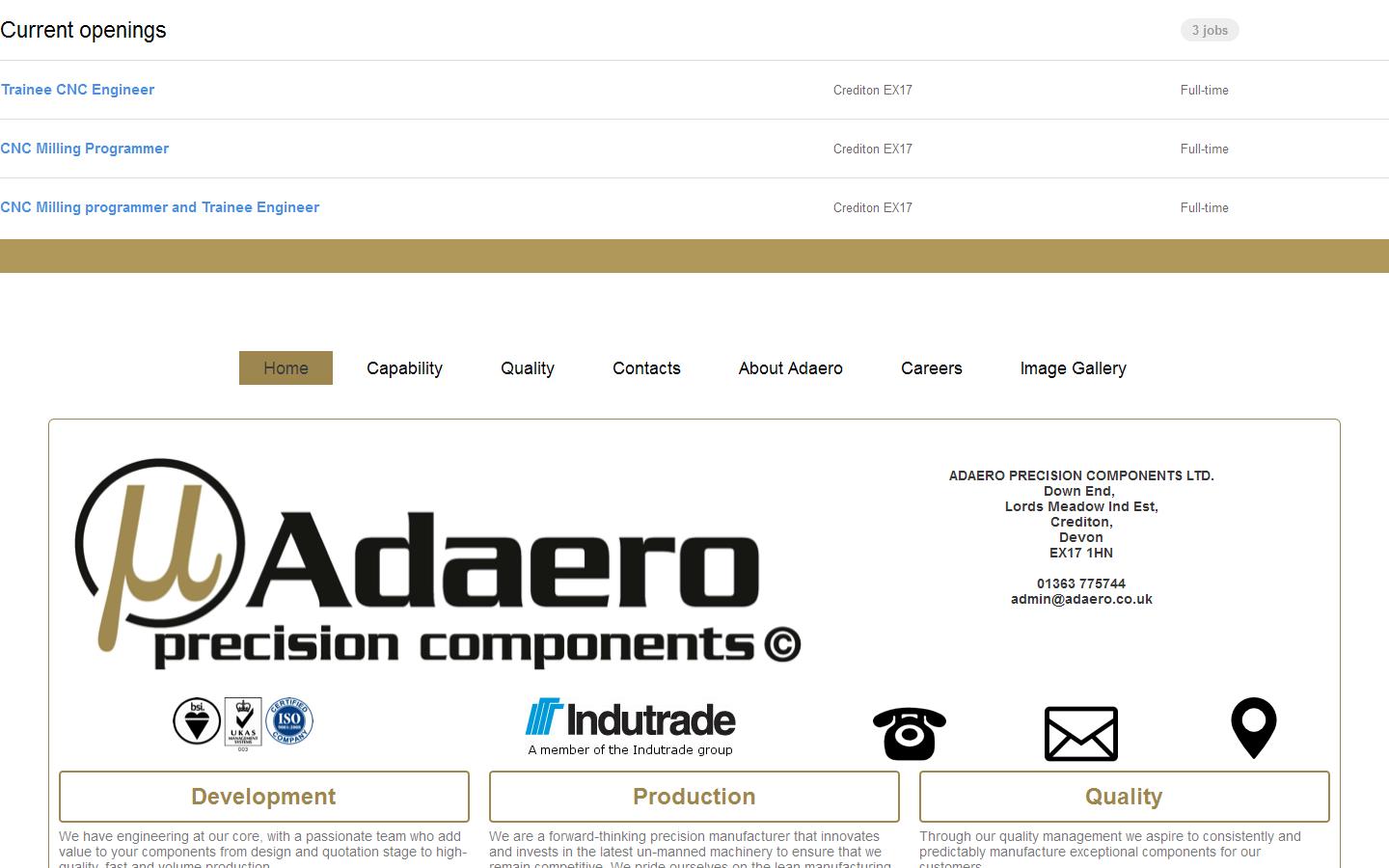 Adaero Precision Components Website