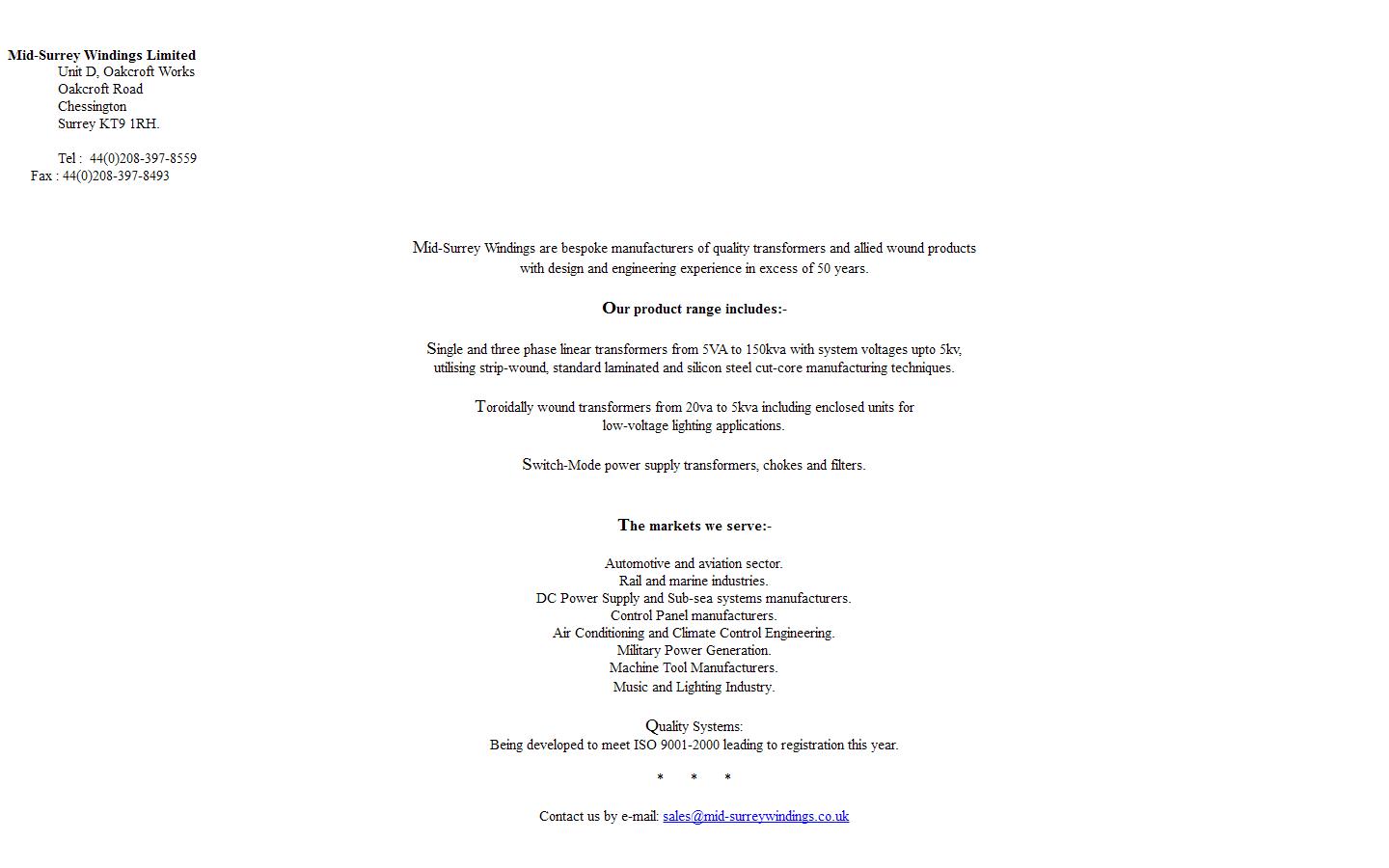 Mid Surrey Windings Ltd Website
