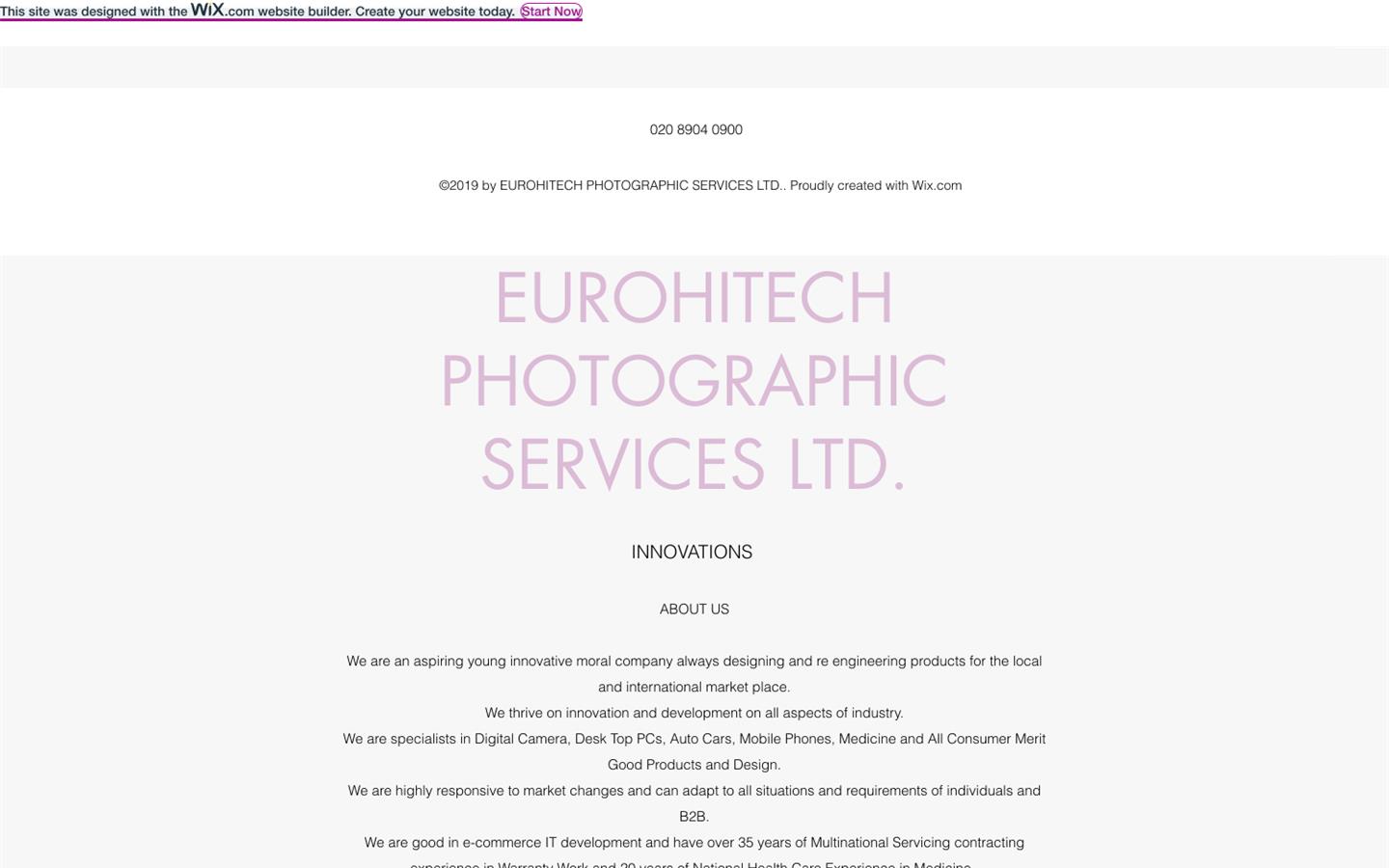Euro High Tech Photographic Services Website