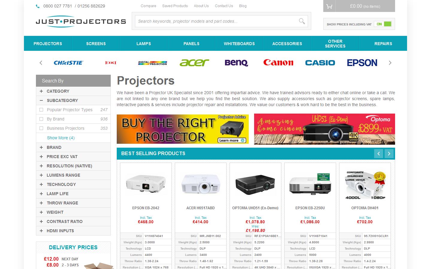 Just Projectors Website