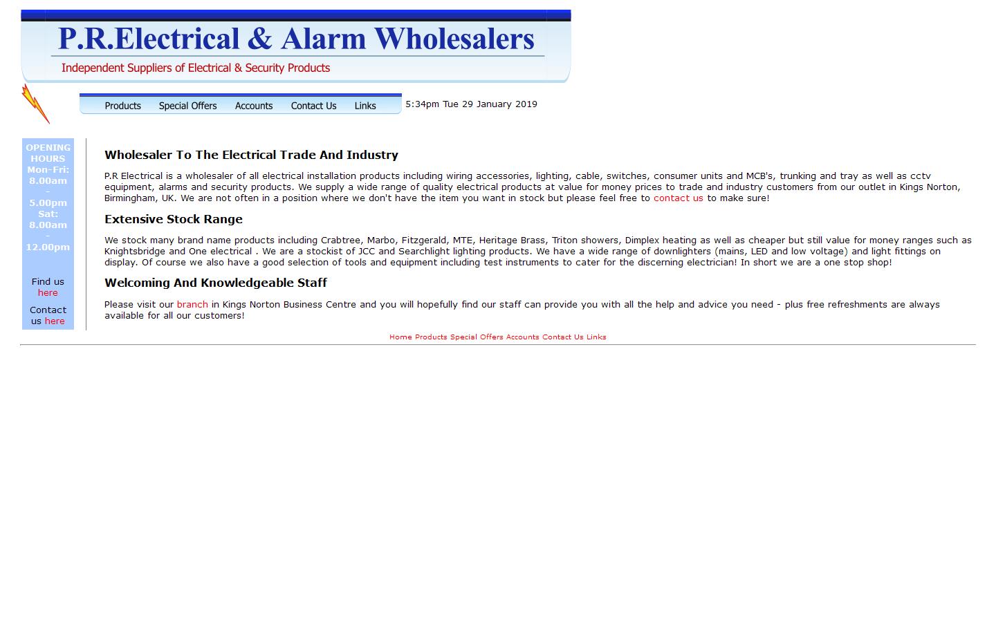 P R Electrical & Alarm Wholesalers Website