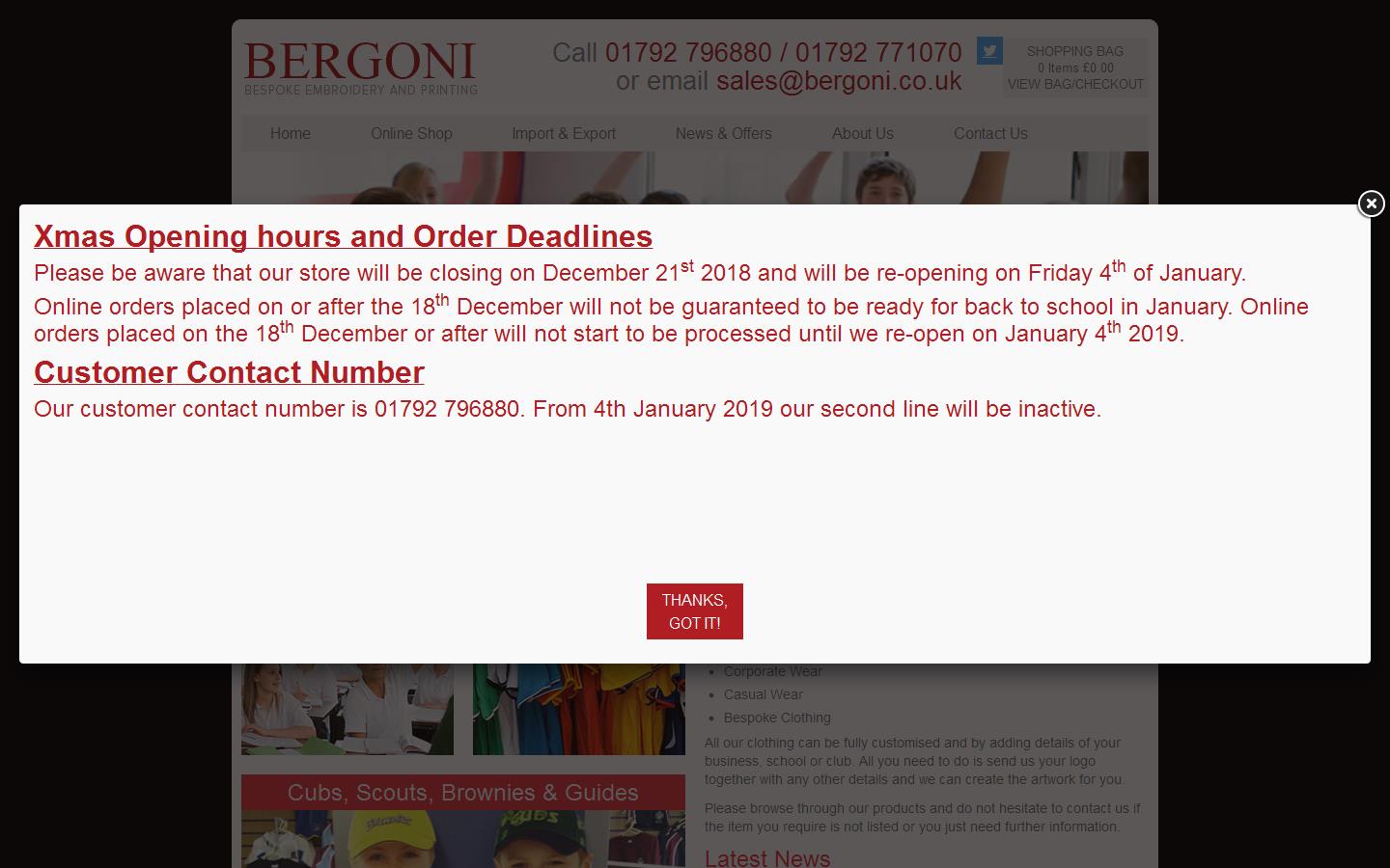 Bergoni Schoolwear Website