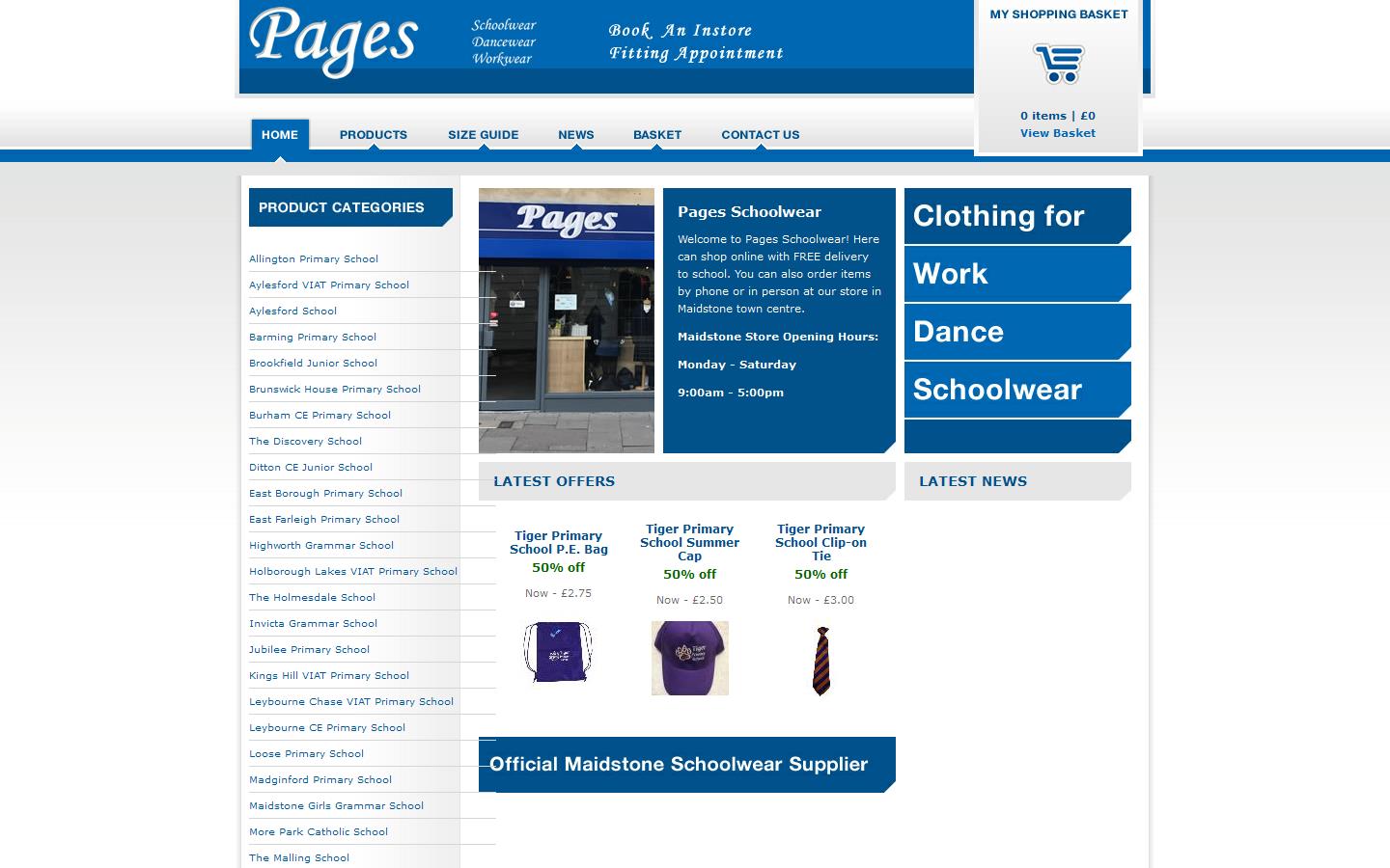 Pages Schoolwear Website