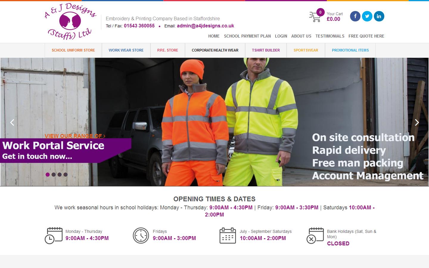 A & J Designs Ltd Website