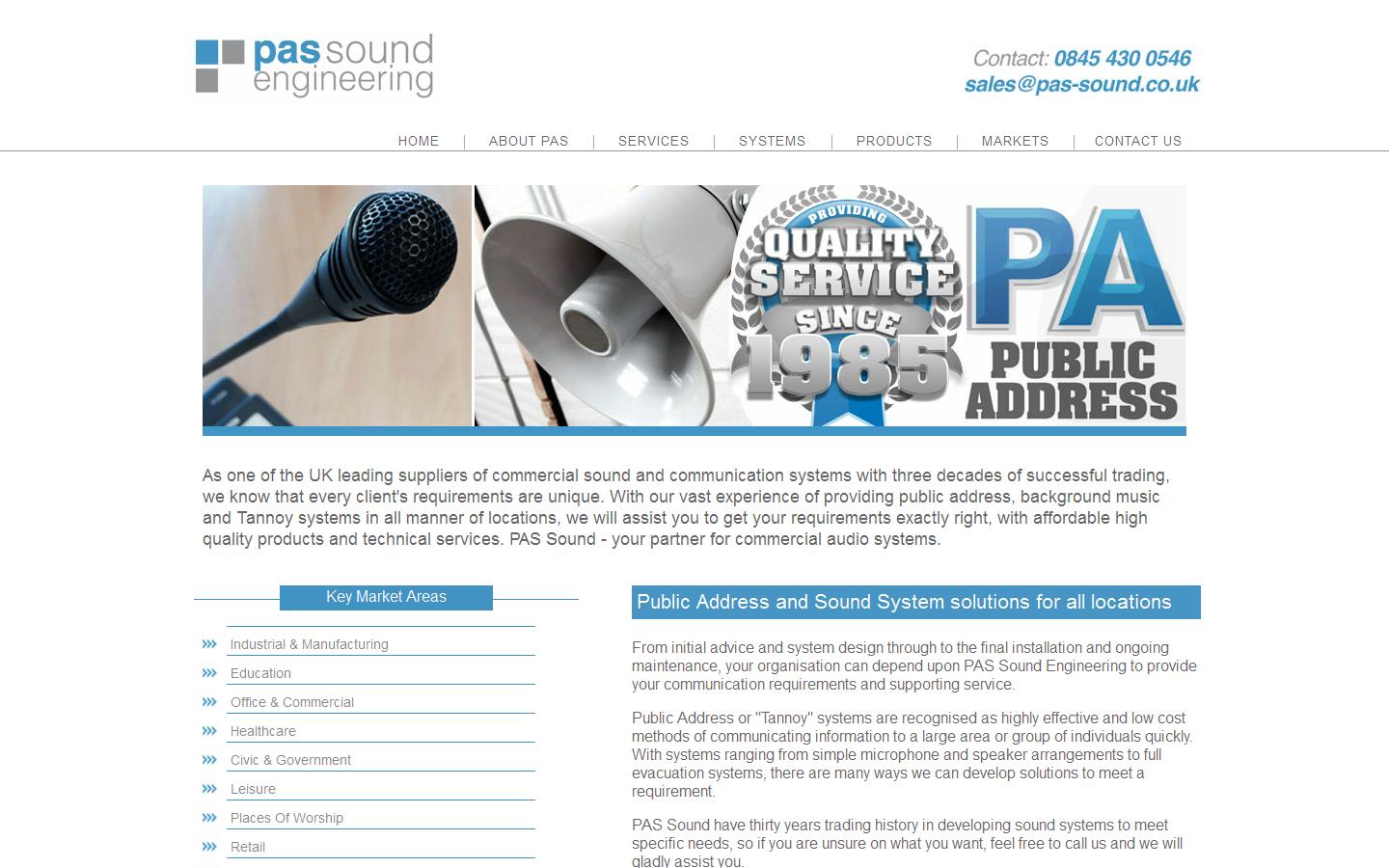 P A S Sound Engineering Website