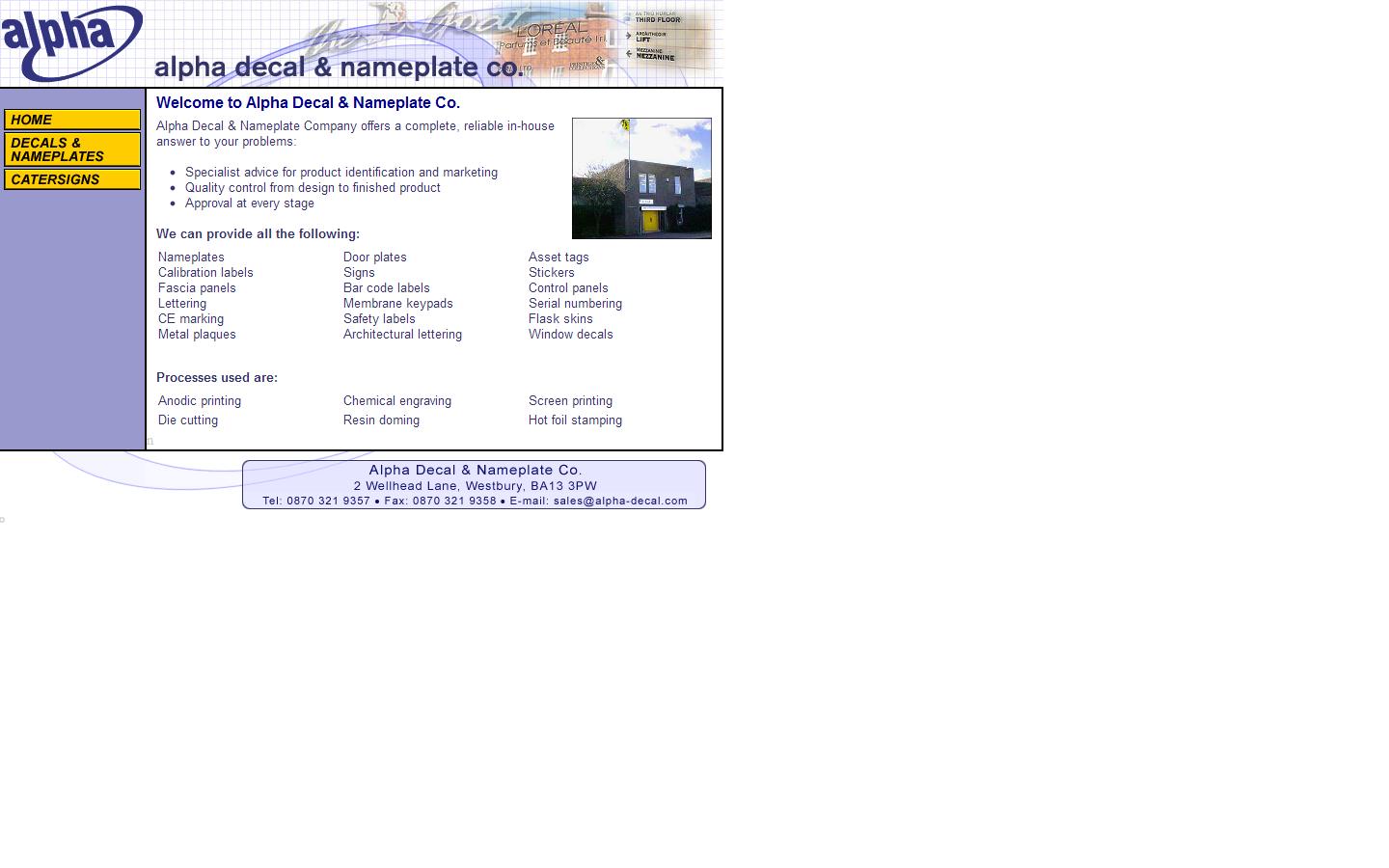 Alpha Decal & Nameplate Company Website