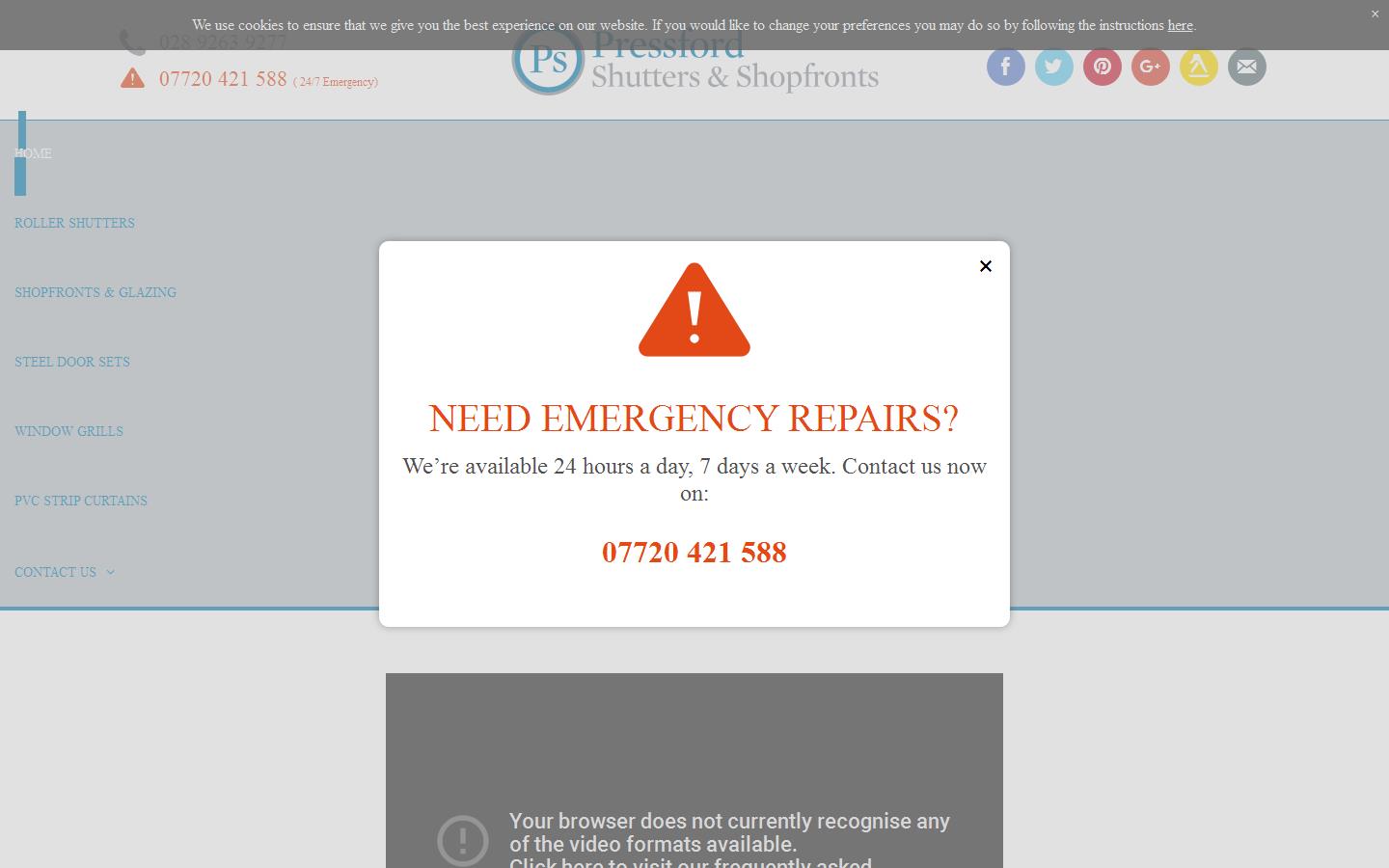 Pressford Shutters & Shopfronts Website