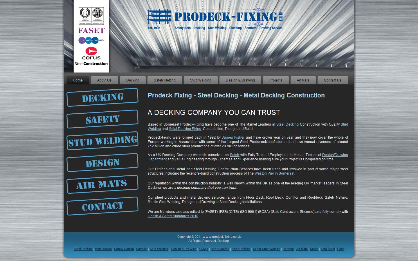 Prodeck-Fixing Ltd Website