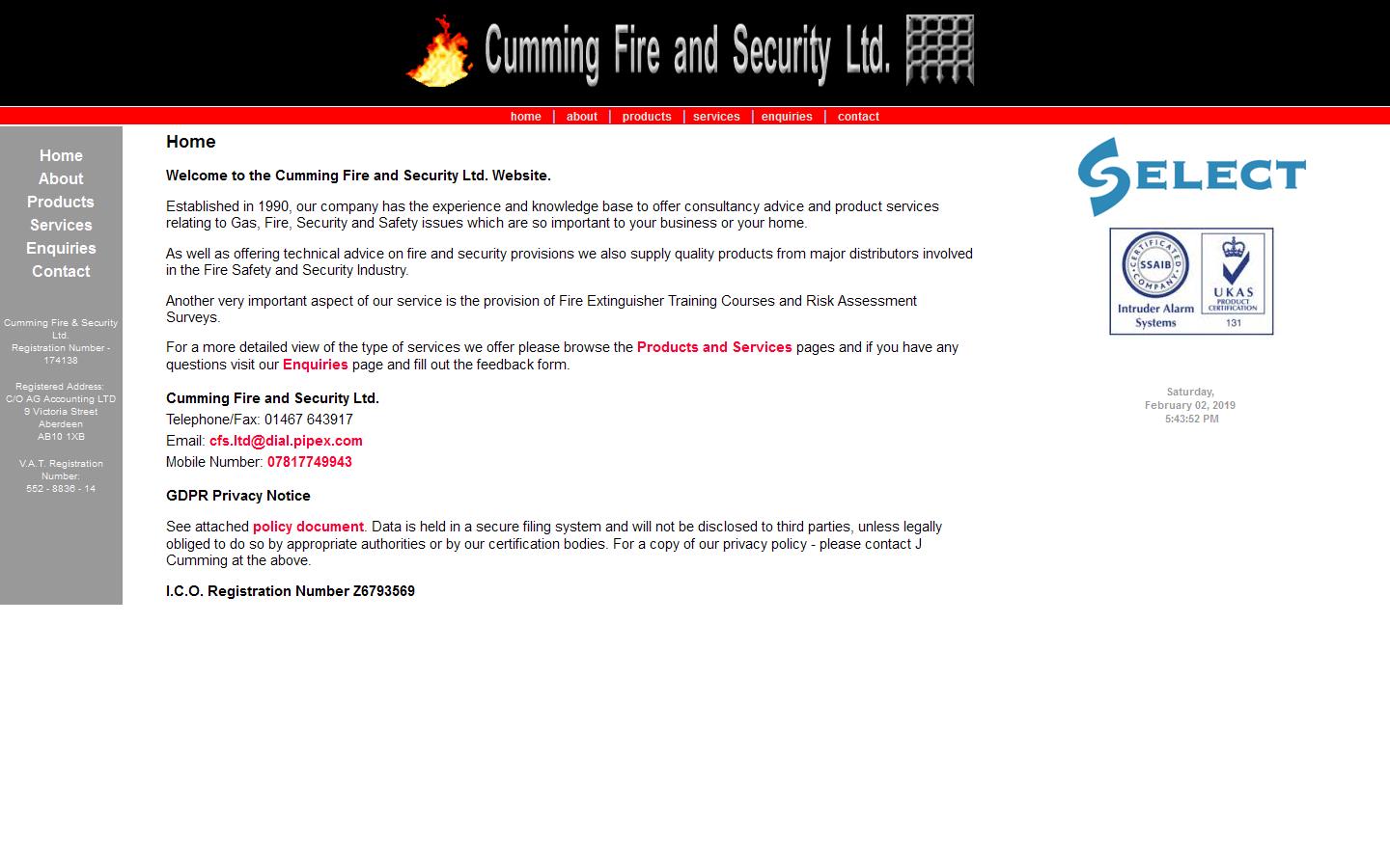 Cumming Fire & Security Ltd Website